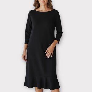 Lands’ End Black 3/4 Sleeve Ruffle Hem Midi Dress – Size M (Excellent Condition)